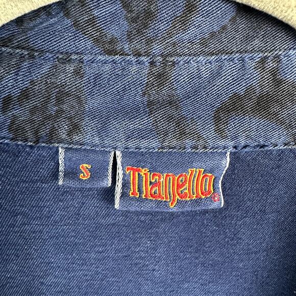 Tianello Steve Barraza Button Down Blouse Womens Size S Floral Blue Black Tencel - Picture 4 of 12